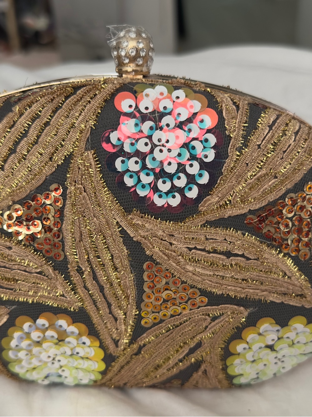 Sequin Floral Embroidered Evening Clutch - Gold & Multicolor